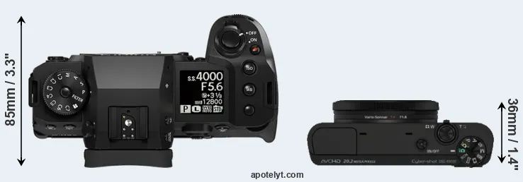 Compare X-H2 versus RX100 top