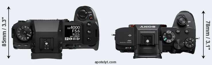 Compare X-H2S versus A7R IV top