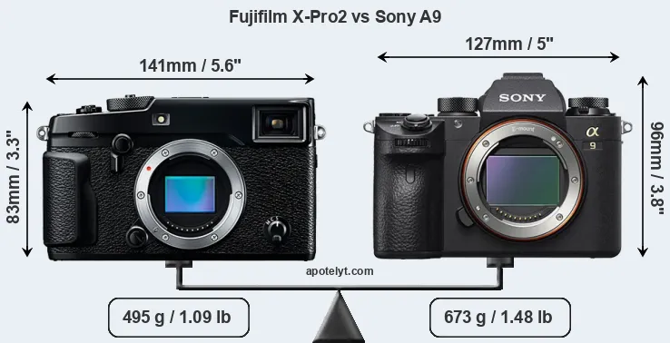 Size Fujifilm X-Pro2 vs Sony A9