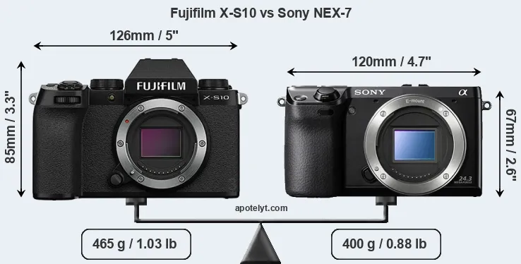 Size Fujifilm X-S10 vs Sony NEX-7