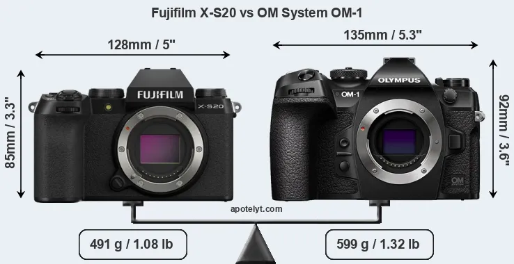 Size Fujifilm X-S20 vs OM System OM-1