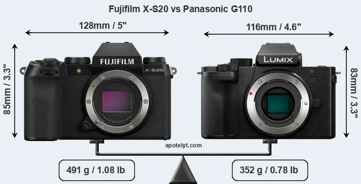 Size Fujifilm X-S20 vs Panasonic G110