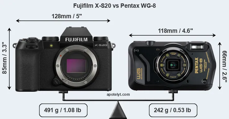 Size Fujifilm X-S20 vs Pentax WG-8