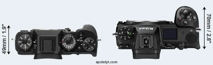 Compare X-T2 versus Z7 II top