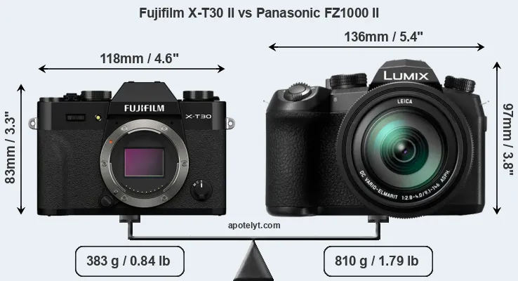 Size Fujifilm X-T30 II vs Panasonic FZ1000 II