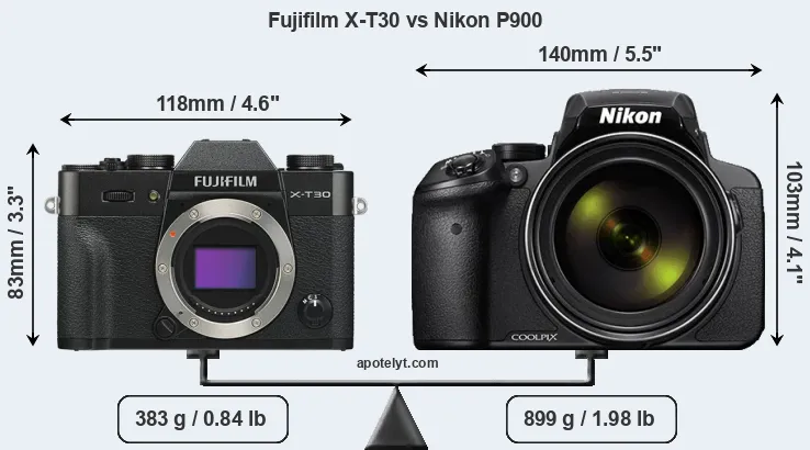 Size Fujifilm X-T30 vs Nikon P900