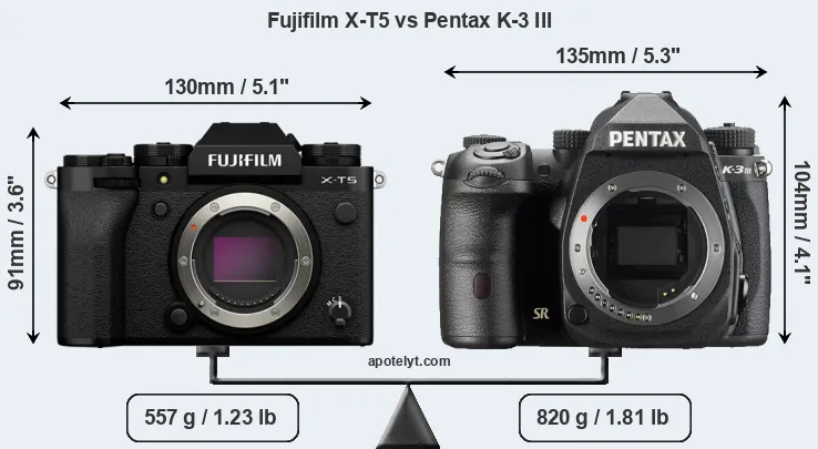 Size Fujifilm X-T5 vs Pentax K-3 III