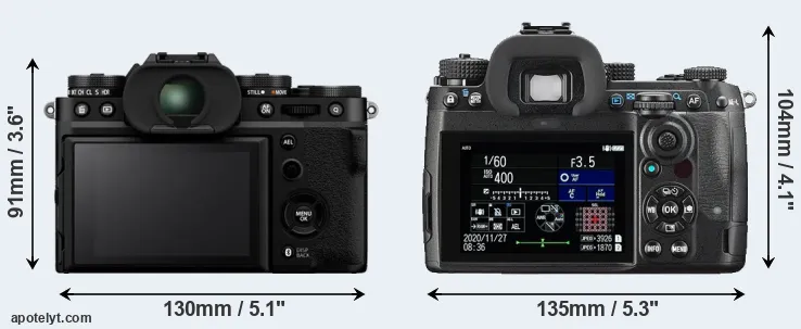 Comparison X-T5 or K-3 III rear