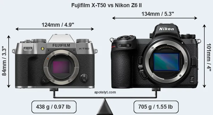 Size Fujifilm X-T50 vs Nikon Z6 II