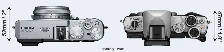 Compare X100T versus E-M10 II top