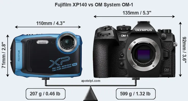Size Fujifilm XP140 vs OM System OM-1