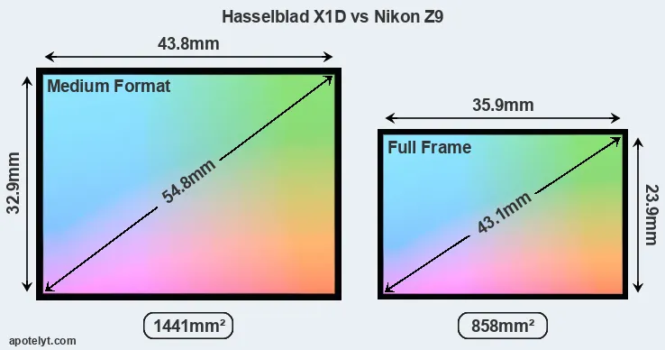 Hasselblad X1D and Nikon Z9 sensor measures