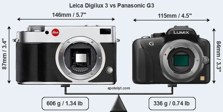 Size Leica Digilux 3 vs Panasonic G3