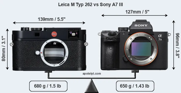 Size Leica M Typ 262 vs Sony A7 III