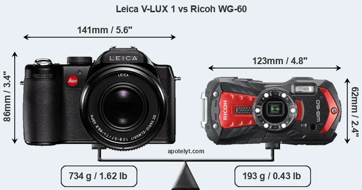 Size Leica V-LUX 1 vs Ricoh WG-60