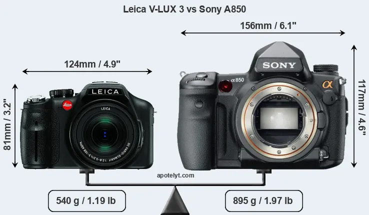 Size Leica V-LUX 3 vs Sony A850