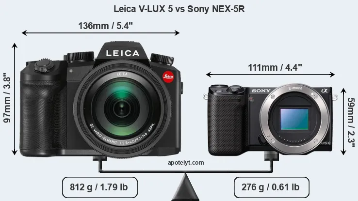 Size Leica V-LUX 5 vs Sony NEX-5R