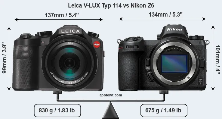 Size Leica V-LUX Typ 114 vs Nikon Z6