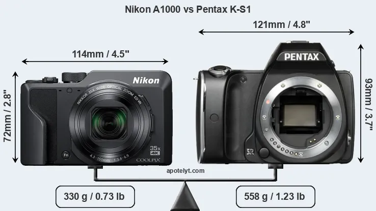 Size Nikon A1000 vs Pentax K-S1