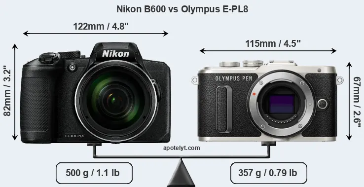 Size Nikon B600 vs Olympus E-PL8