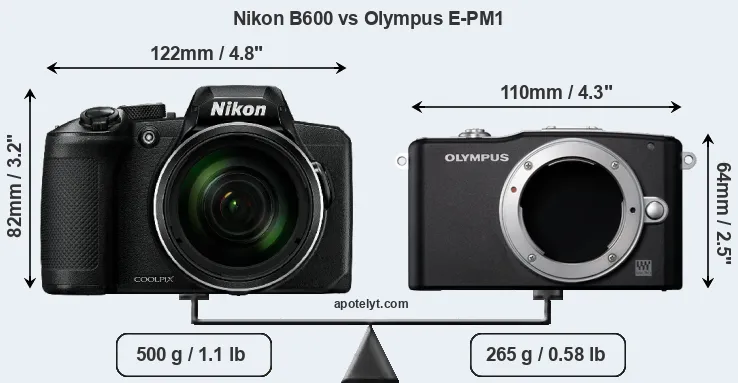 Size Nikon B600 vs Olympus E-PM1