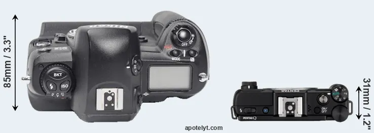 Compare D1X versus Pentax Q top