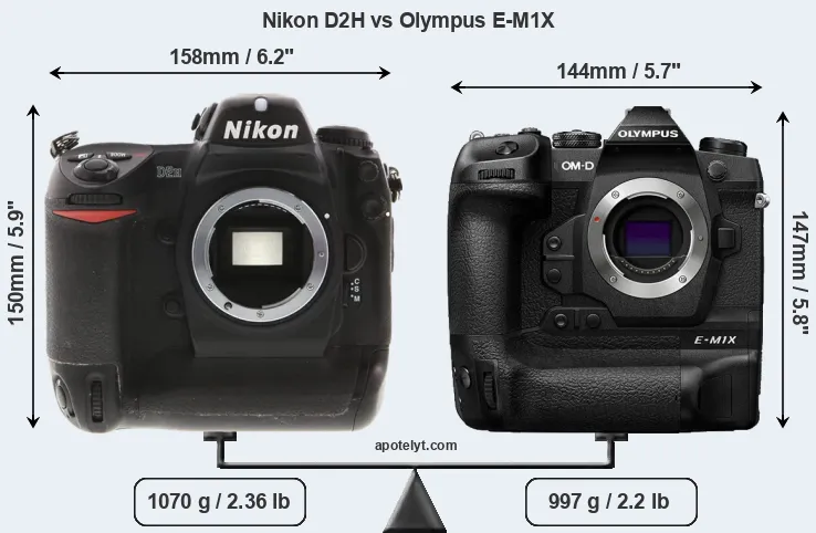 Size Nikon D2H vs Olympus E-M1X