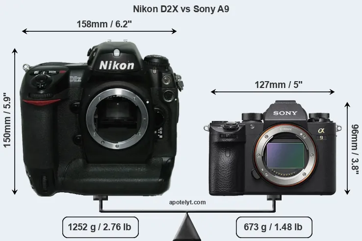 Size Nikon D2X vs Sony A9