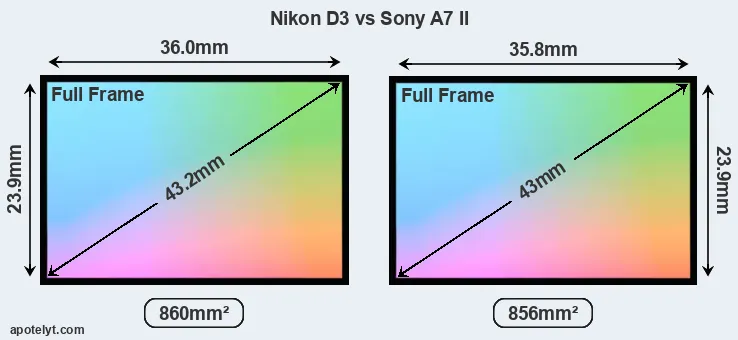 Nikon D3 and Sony A7 II sensor measures