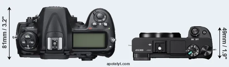 Compare D300S versus A6300 top
