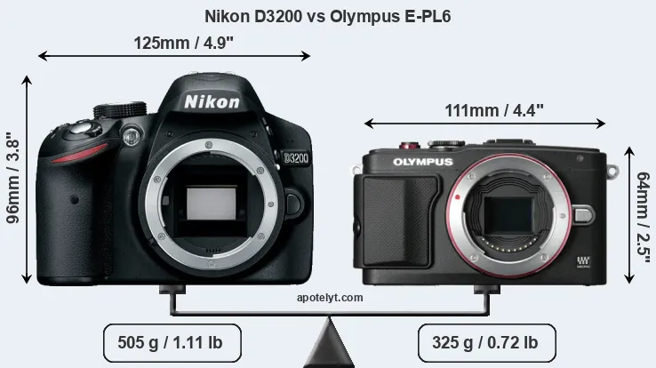 Size Nikon D3200 vs Olympus E-PL6