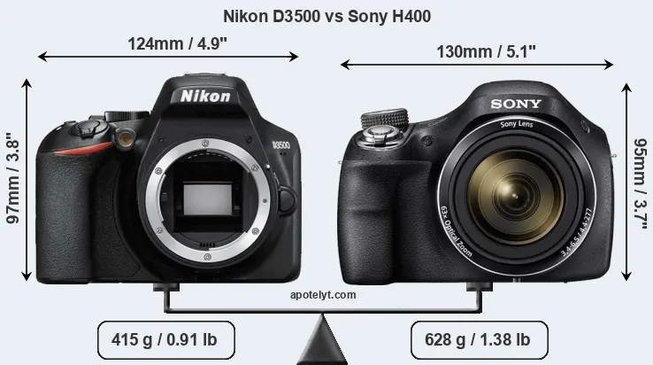 Size Nikon D3500 vs Sony H400