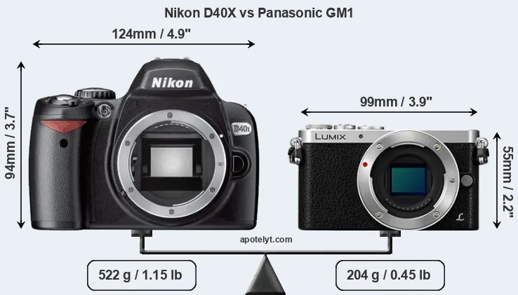 Size Nikon D40X vs Panasonic GM1
