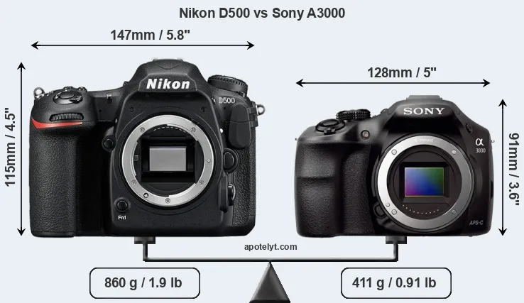 Size Nikon D500 vs Sony A3000