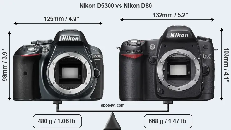 Size Nikon D5300 vs Nikon D80