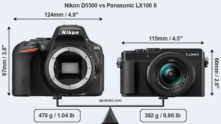 Size Nikon D5500 vs Panasonic LX100 II