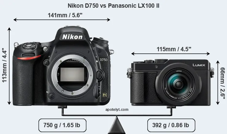Size Nikon D750 vs Panasonic LX100 II