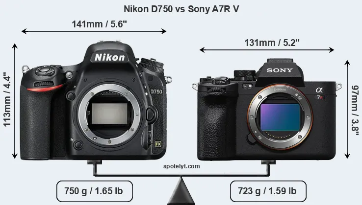 Size Nikon D750 vs Sony A7R V