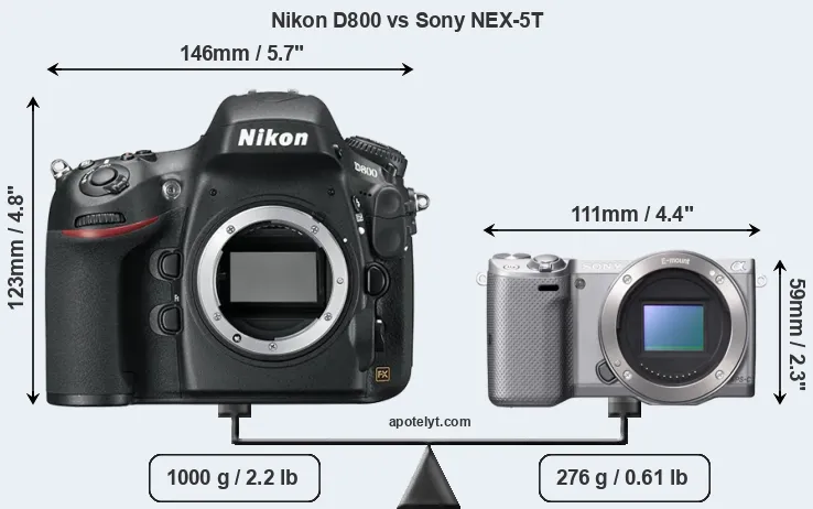 Size Nikon D800 vs Sony NEX-5T