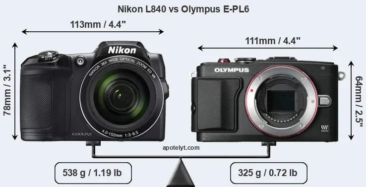 Size Nikon L840 vs Olympus E-PL6