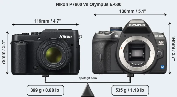Size Nikon P7800 vs Olympus E-600