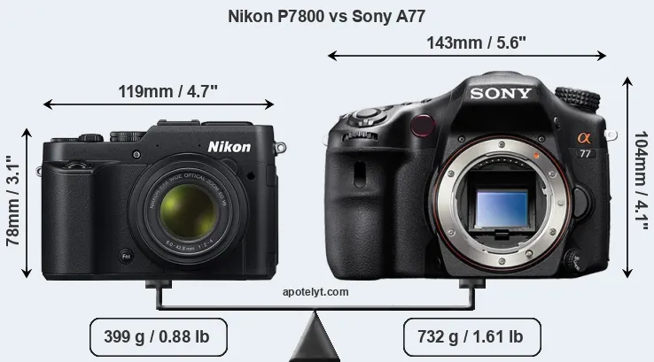 Size Nikon P7800 vs Sony A77
