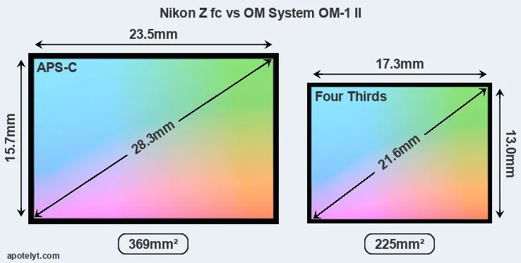 Nikon Z fc and OM System OM-1 II sensor measures