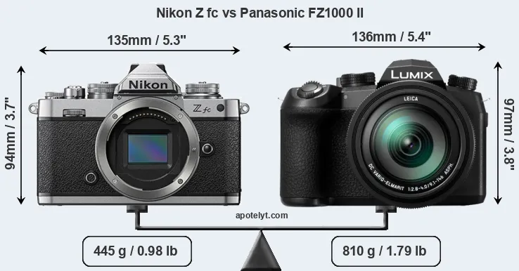 Size Nikon Z fc vs Panasonic FZ1000 II