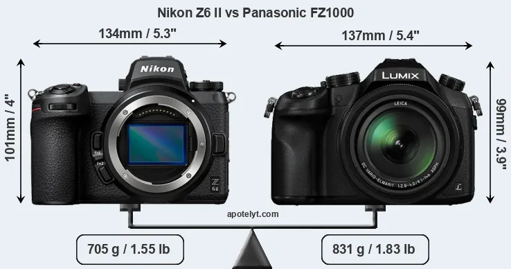 Size Nikon Z6 II vs Panasonic FZ1000