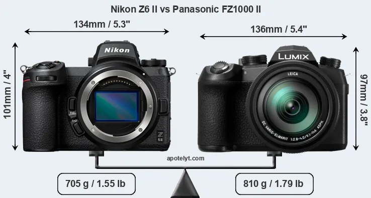 Size Nikon Z6 II vs Panasonic FZ1000 II