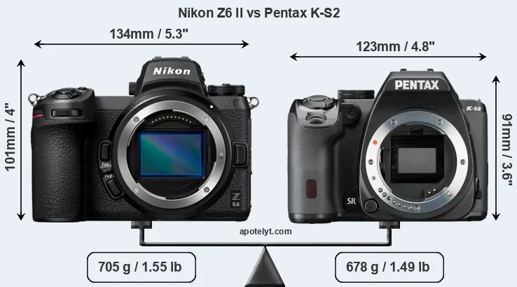 Size Nikon Z6 II vs Pentax K-S2