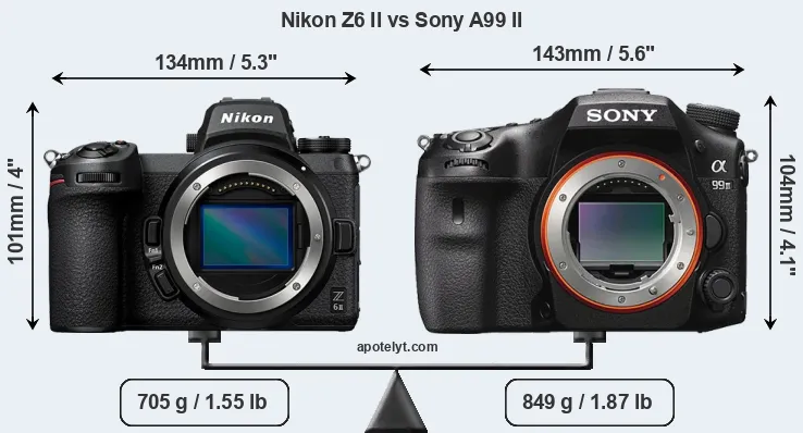 Size Nikon Z6 II vs Sony A99 II