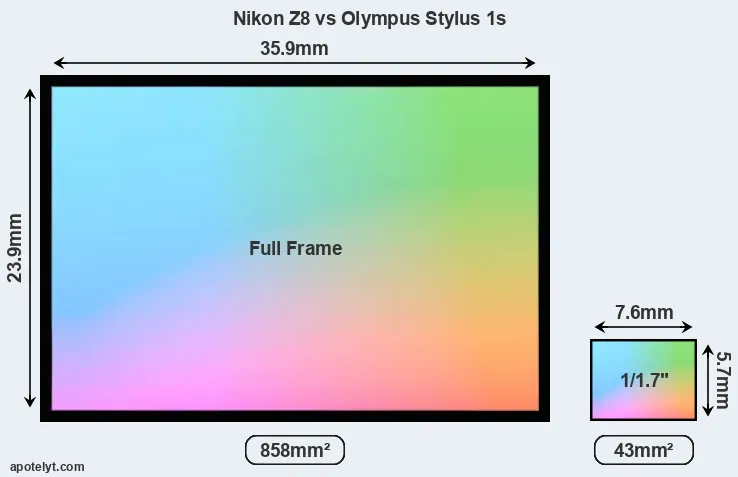 Nikon Z8 and Olympus Stylus 1s sensor measures