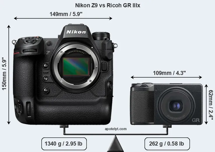Size Nikon Z9 vs Ricoh GR IIIx